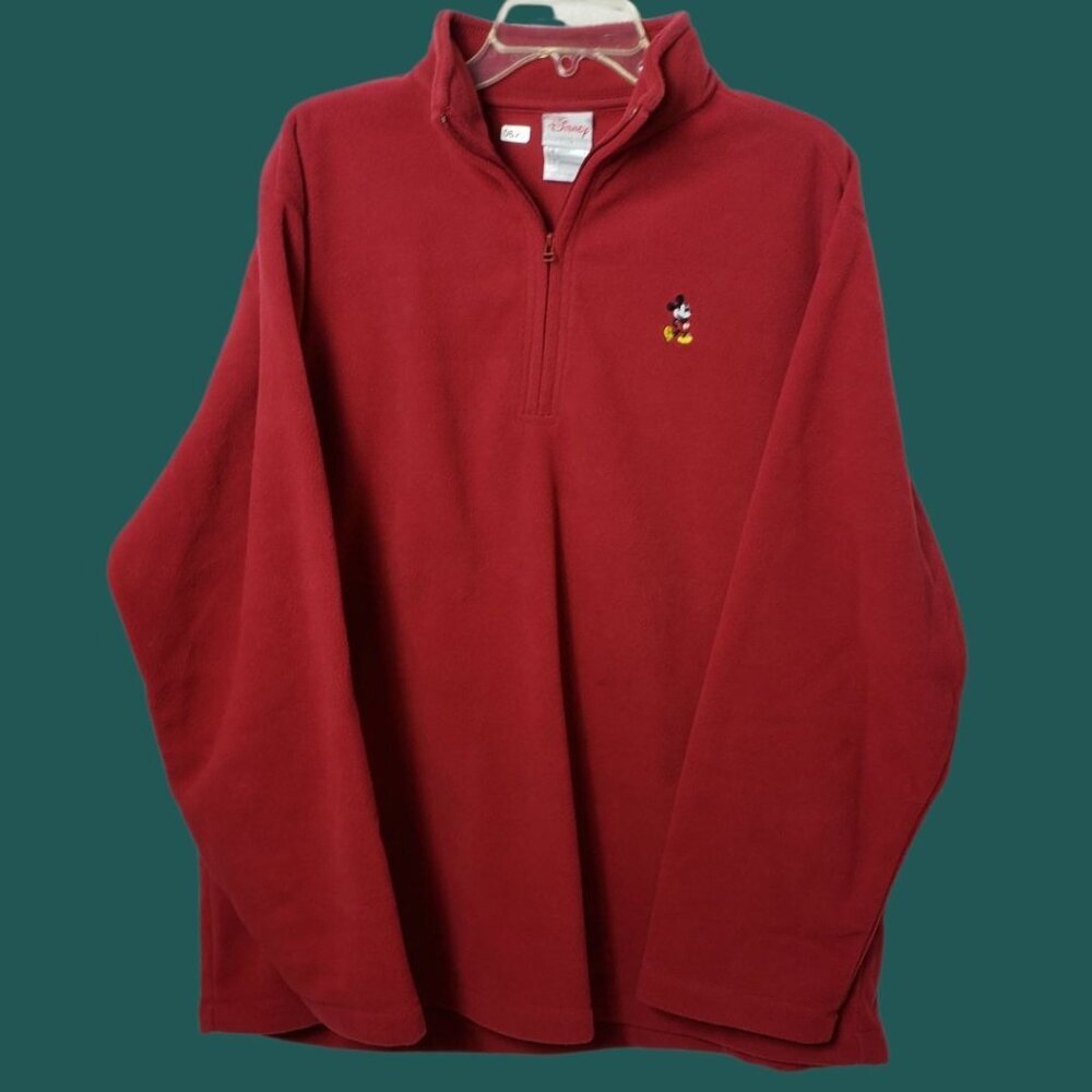 Disney Mickey Mouse 1/4 Zip Pullover Fleece Sweater Red Large